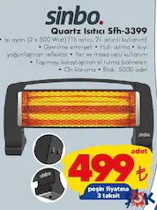 SİNBO QUARTZ ISITICI SFH-3399 fiyat ve kampanya bilgisi